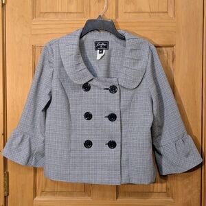 VTG Sweet Suit Jacket Tweed Black White Babydoll Double Breasted Blazer Boho 8P